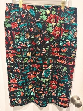 LuLaRoe Black Skirt with Teal, Red & Lime Floral Print